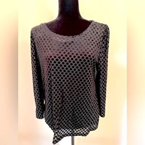 Talbots NWT dressy pullover, 3/4 sleeves, gold button, pattern is velvet dots